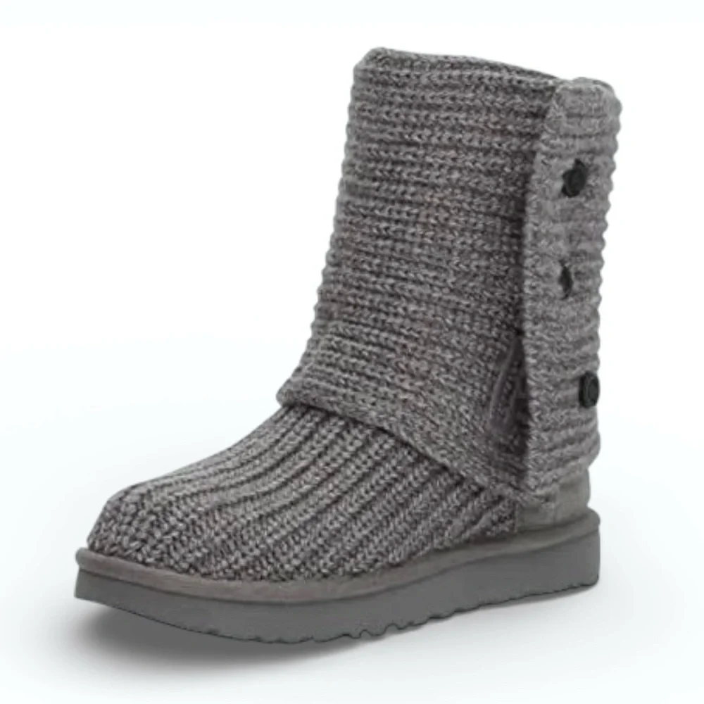 UGG Classic Tall Cardy Knit Sweater Boots Gray Cozy Winter Boho Boot Size 7